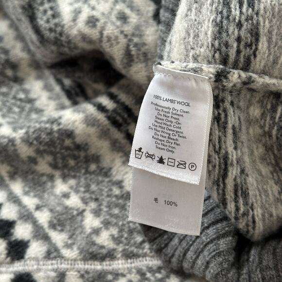 Eddie Bauer Womens S Gray Fair Isle Nordic Lamb’s Wool Sweater Elbow Patches - Picture 8 of 10